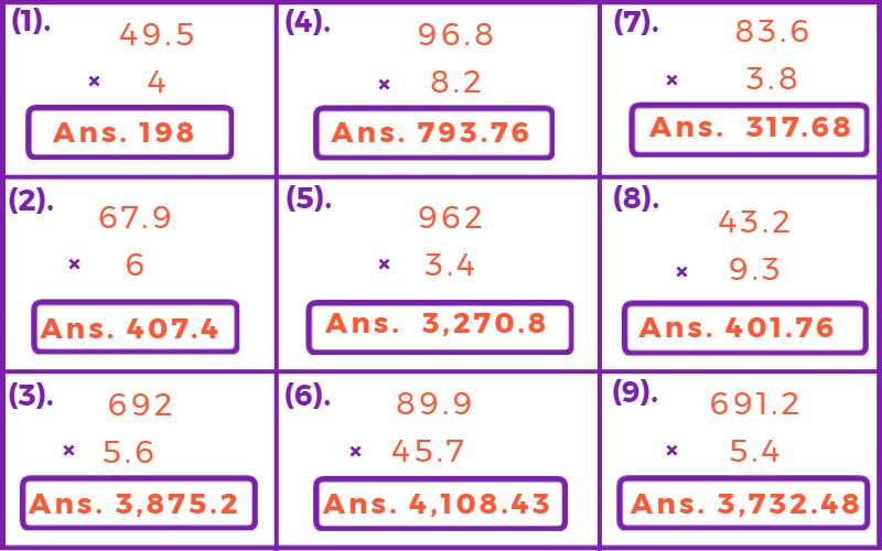 Multiplication of Decimals 